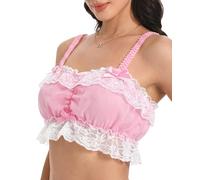 Satini efféminé Froufrou Dentelle Ajusté Mousseline de Soie Transparente Lingerie Bralette (Rose Clair, S)