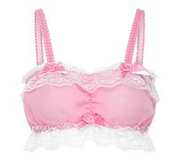 Satini efféminé Froufrou Dentelle Ajusté Mousseline de Soie Transparente Lingerie Bralette (Rose Clair, XL)