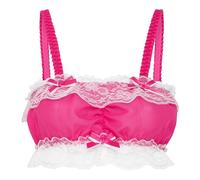 Satini efféminé Froufrou Dentelle Ajusté Mousseline de Soie Transparente Lingerie Bralette (Rose Vif, L)