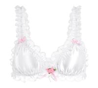 Satini efféminé Froufrou Dentelle Ajusté Satin Bralette Soutien-Gorge (Blanc, XL)