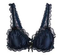 Satini efféminé Froufrou Dentelle Ajusté Satin Bralette Soutien-Gorge (Bleu Nuit, S)
