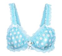 Satini efféminé Froufrou Dentelle Ajusté Satin Bralette Soutien-Gorge (Bleu-Vert - Pois, L)