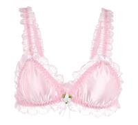 Satini efféminé Froufrou Dentelle Ajusté Satin Bralette Soutien-Gorge (Rose Clair, L)