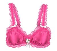 Satini efféminé Froufrou Dentelle Ajusté Satin Bralette Soutien-Gorge (Rose Vif, L)
