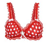 Satini efféminé Froufrou Dentelle Ajusté Satin Bralette Soutien-Gorge (Rouge - Pois, L)