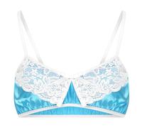 Satini efféminé Froufrou Dentelle Ajusté Soyeuse Satin Lingerie Bralette (Bleu-Vert, XL)