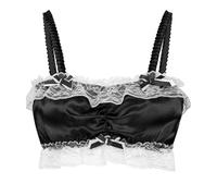 Satini efféminé Froufrou Dentelle Ajusté Soyeuse Satin Lingerie Bralette (Noir, M)