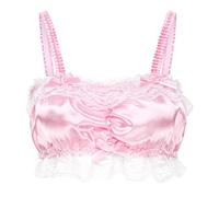 Satini efféminé Froufrou Dentelle Ajusté Soyeuse Satin Lingerie Bralette (Rose Clair, S)
