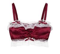 Satini efféminé Froufrou Dentelle Ajusté Soyeuse Satin Lingerie Bralette (Rouge vin, L)
