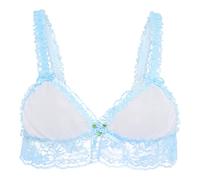 Satini efféminé Froufrou Dentelle Ajusté Transparente Bralette Soutien-Gorge (Blanc - Bleu Clair, S)