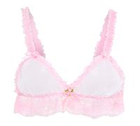 Satini efféminé Froufrou Dentelle Ajusté Transparente Bralette Soutien-Gorge (Blanc - Rose Clair, L)