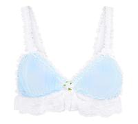Satini efféminé Froufrou Dentelle Ajusté Transparente Bralette Soutien-Gorge (Bleu Clair - Blanc, XXL)