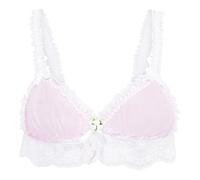 Satini efféminé Froufrou Dentelle Ajusté Transparente Bralette Soutien-Gorge (Rose Clair - Blanc, L)