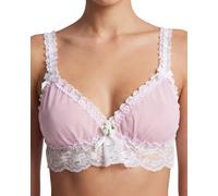 Satini efféminé Froufrou Dentelle Ajusté Transparente Bralette Soutien-Gorge (Rose Clair - Blanc, XL)