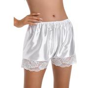 Satini Femmes Lingerie Satin Dentelle Slip Culotte Lingerie (Blanc, XL)