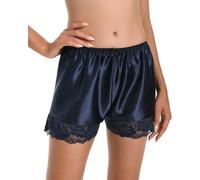 Satini Femmes Lingerie Satin Dentelle Slip Culotte Lingerie (Bleu Nuit, S)