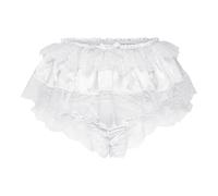 Satini Froufrou Dentelle efféminé A Volants Français Caleçons Slips Lingerie Soyeuse Satin sous-vêtements Culottes (Blanc - Dentelle Blanche, S)