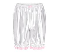 Satini Froufrou Dentelle efféminé A Volants Lolita Bloomer Shorts Soyeuse Satin Haut-de-Chausses (Blanc, M)
