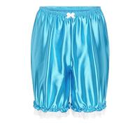 Satini Froufrou Dentelle efféminé A Volants Lolita Bloomer Shorts Soyeuse Satin Haut-de-Chausses (Bleu-Vert, L)