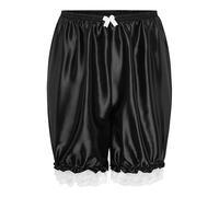 Satini Froufrou Dentelle efféminé A Volants Lolita Bloomer Shorts Soyeuse Satin Haut-de-Chausses (Noir, XXL)