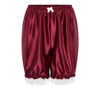 Satini Froufrou Dentelle efféminé A Volants Lolita Bloomer Shorts Soyeuse Satin Haut-de-Chausses (Rouge vin, S)