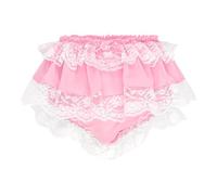 Satini Froufrou Dentelle efféminé A Volants Shorty Slips Lingerie Mousseline de Soie Transparente sous-vêtements Culottes (Rose Clair, XXL)