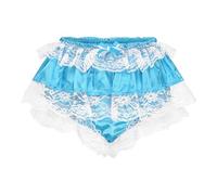 Satini Froufrou Dentelle efféminé A Volants Shorty Slips Lingerie Soyeuse Satin sous-vêtements Culottes (Bleu-Vert, XXL)