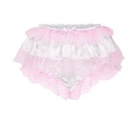Satini Froufrou Dentelle efféminé A Volants Shorty Slips Lingerie Soyeuse Satin sous-vêtements Culottes (Blanc, XXL)