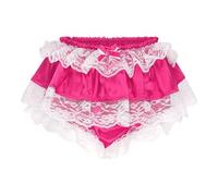 Satini Froufrou Dentelle efféminé A Volants Shorty Slips Lingerie Soyeuse Satin sous-vêtements Culottes (Rose Vif, L)
