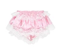 Satini Froufrou Dentelle efféminé A Volants Shorty Slips Lingerie Soyeuse Satin sous-vêtements Culottes (Rose Clair, S)