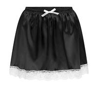 Satini Froufrou Dentelle efféminé A Volants Soyeuse Satin Slip Complet Jupon Jupe Dolly (Noir, S)