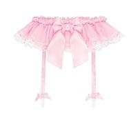 Satini Froufrou Dentelle efféminé Mousseline de Soie Transparente Jarretière Porte-Jarretelles Lingerie Caleçons (Rose Clair, L)