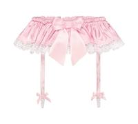 Satini Froufrou Dentelle efféminé Soyeuse Satin Jarretière Porte-Jarretelles Ceinture Lingerie Caleçons (Rose Clair, S)