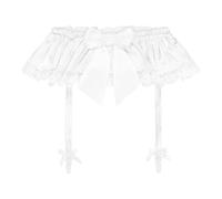 Satini Froufrou Dentelle efféminé Soyeuse Satin Jarretière Porte-Jarretelles Ceinture Lingerie Caleçons (Blanc, L)