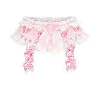 Satini Froufrou Dentelle efféminé Soyeuse Satin Jarretière Porte-Jarretelles Lingerie Caleçons (Rose Clair, L)