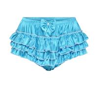 Satini Froufrou efféminé A Volants Shorty Slips Lingerie Soyeuse Satin sous-vêtements Culottes (Bleu-Vert, M)