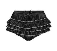 Satini Froufrou efféminé A Volants Shorty Slips Lingerie Soyeuse Satin sous-vêtements Culottes (Noir, L)