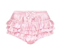 Satini Froufrou efféminé A Volants Shorty Slips Lingerie Soyeuse Satin sous-vêtements Culottes (Rose Clair, S)