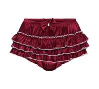 Satini Froufrou efféminé A Volants Shorty Slips Lingerie Soyeuse Satin sous-vêtements Culottes (Rouge vin, M)