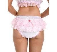 Satini Froufrou efféminé Doux Dentelle Caleçons Slips Satin Culottes (Blanc - Rose Clair, L)