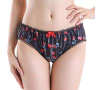 Satini Lingerie Bikini Floral Satin Tanga Culotte (Noir, M)