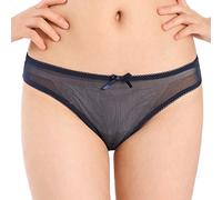 Satini Lingerie Bikini Nylon Mesh Tanga Culotte (Bleu Nuit, M)