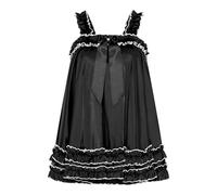 Satini Lingerie Satin efféminé A Volants Froufrou Nuisette Robe Déshabillé Féminin Travestissement Cosplay (Noir, M)