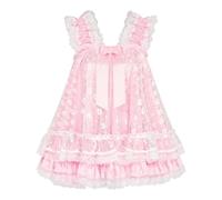 Satini Lingerie Satin efféminé Nuisette Volants Froufrou Dentelle Nuisette Déshabillé Cosplay Vêtements de Nuit Robe (Rose Clair - Blanc, XL)