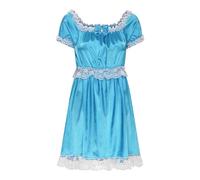 Satini Lingerie Satin efféminé Nuisette Volants Froufrou Dentelle Slip Complet Vêtements de Nuit Robe (Bleu-Vert, L)