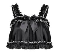 Satini Lingerie Satin efféminé Ourlet Roulotté Froufrou Cami Haut (Noir, XXL)