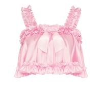 Satini Lingerie Satin efféminé Ourlet Roulotté Froufrou Cami Haut (Rose Clair, M)