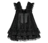 Satini Nuisette Sissy Satin Dentelle Fleurie, Noir - Noir, S