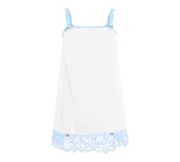 Satini Nuisette Transparente Dentelle Volants, Blanc - Bleu Clair, M
