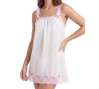 Satini Nuisette Transparente Dentelle Volants, Blanc - Rose Clair, XXL